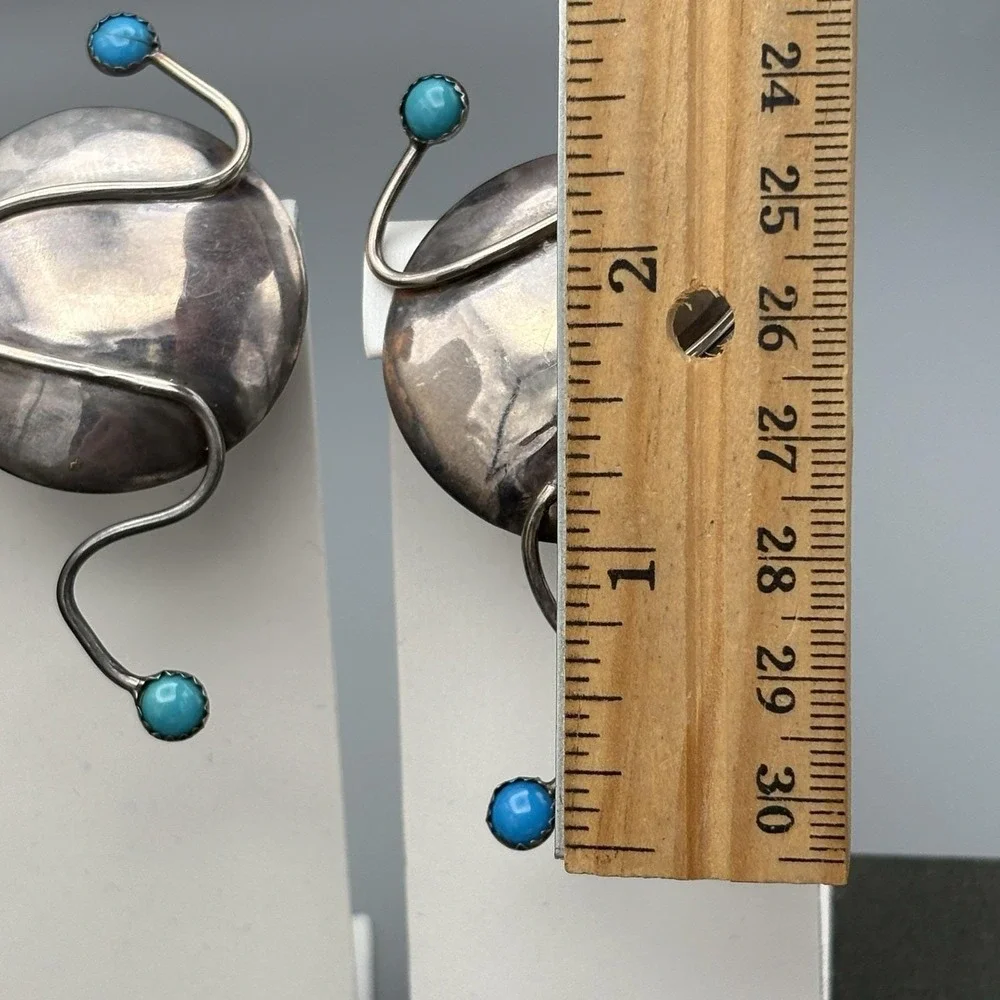 Vintage M.E. Friedman Clip On Earrings Sterling Silver Modernist Turquoise